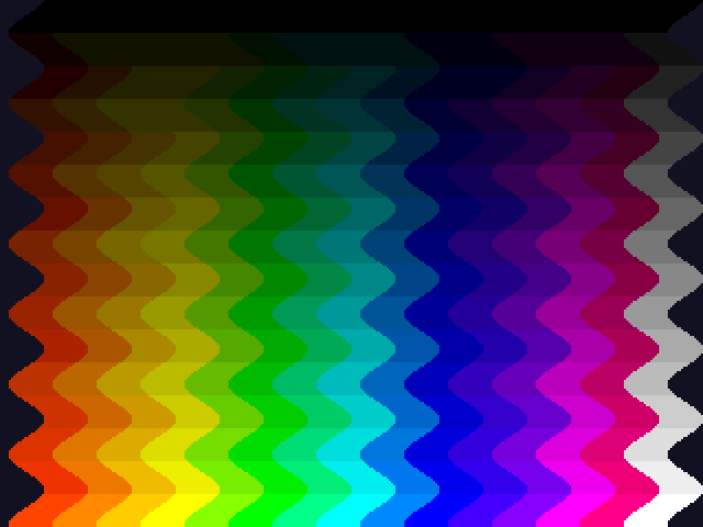 VAGUE demo: vertical gradient bands in every colour, rippling like a wave